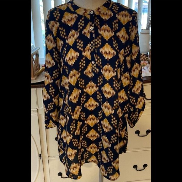 Navy & Gold Abstract Blouse XL - Picture 2 of 6